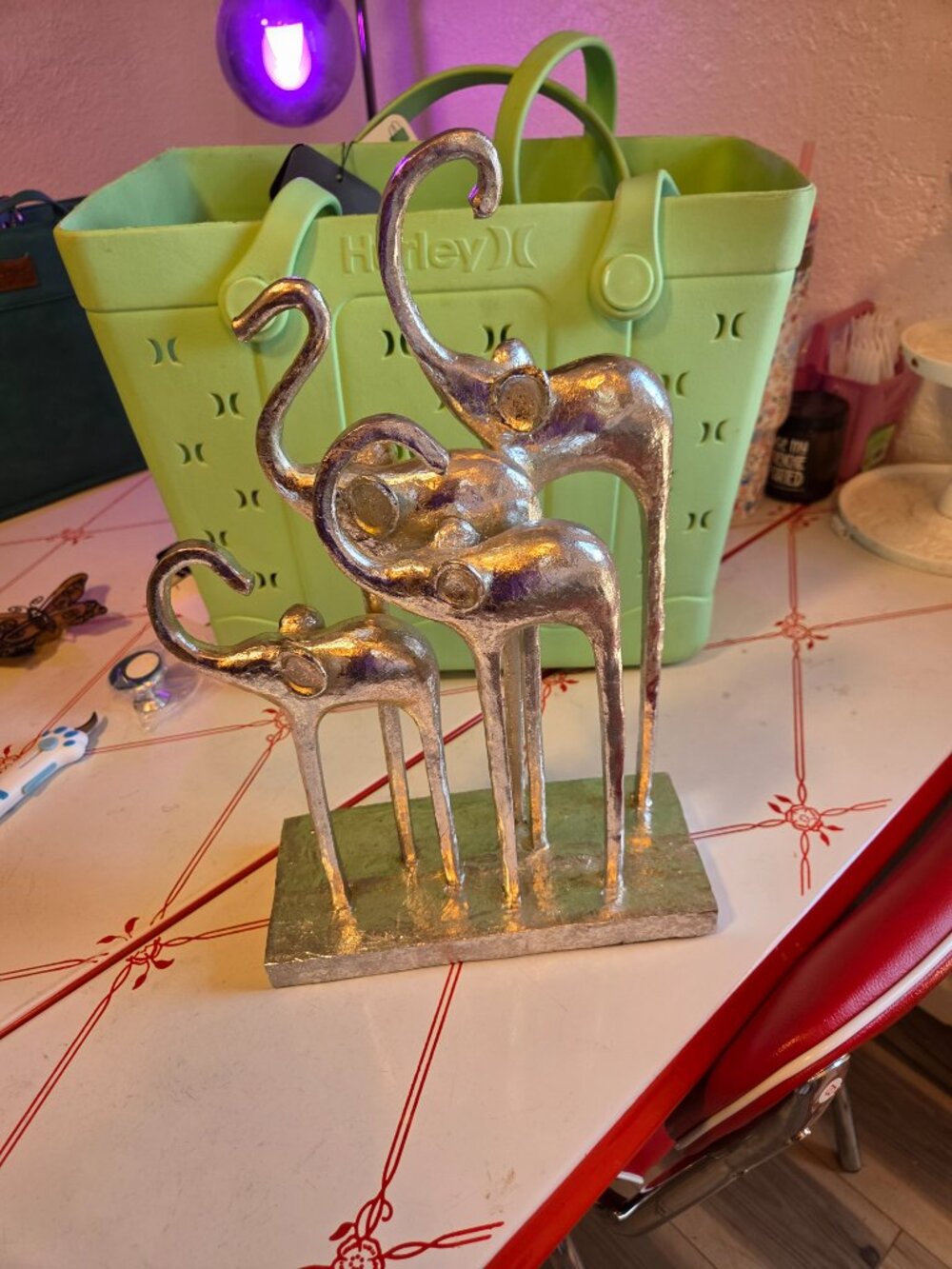 Silver Tone Elephant Family Sculpture Set of 4 Metal Decor - Picture 3 of 8